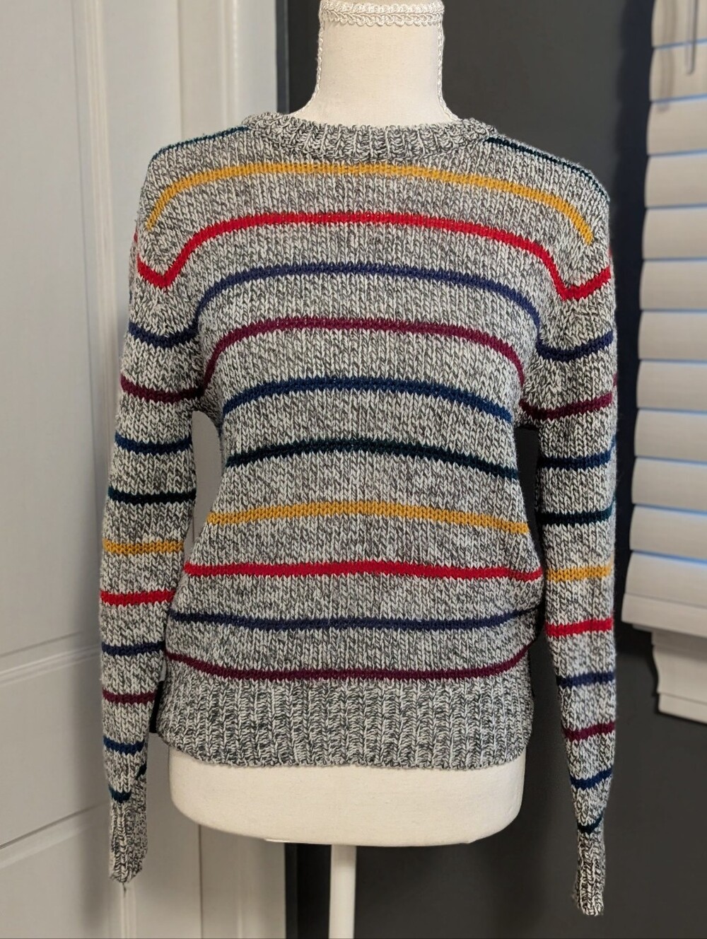 Vintage Gray Multicolor Striped Knit Sweater - Medium
